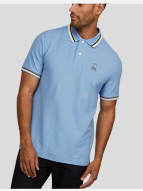 Psycho Bunny Men's Cornflower Giplin Tipped Logo Short Sleeve Polo, size large